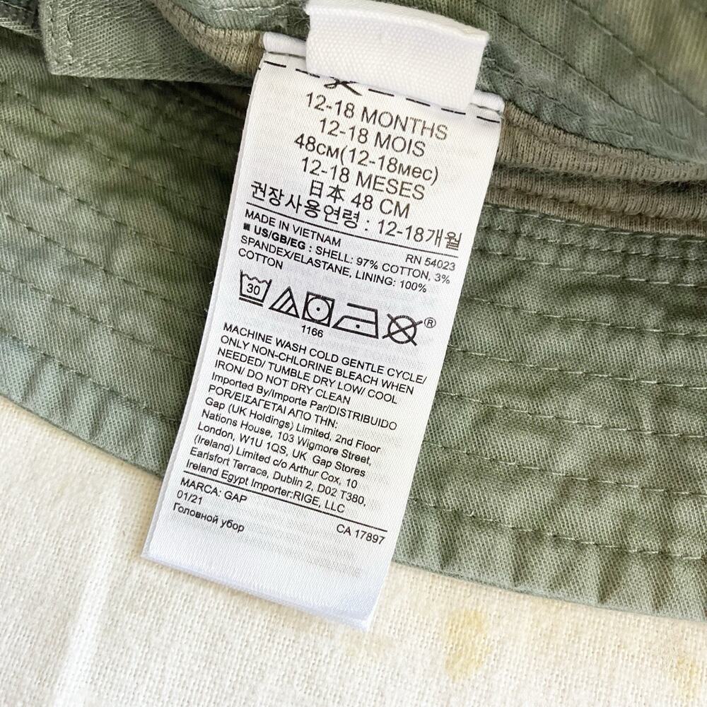 baby Gap Bucket Hat Strap Khaki Green 12-18 Mos Gender Neutral Boys Sunhat - Picture 6 of 6
